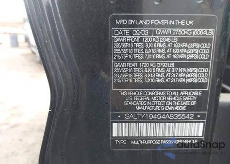 2004 Land Rover Discovery Se from USA, damaged, VIN SALTY19494A835542